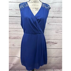 Uttam Boutique Navy Blue Lace Shoulder‎ Wrap Dress Size 10